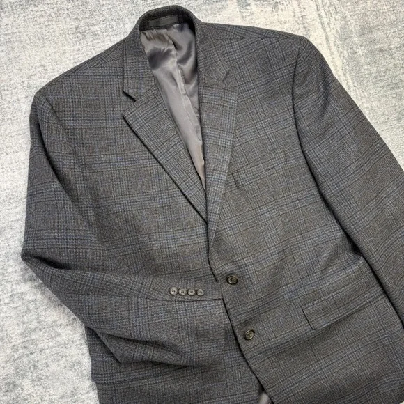 Ralph Lauren Blazer Jacket Mens 44S Gray Blue Plaid Sport Coat Wool Academia - Picture 2 of 13